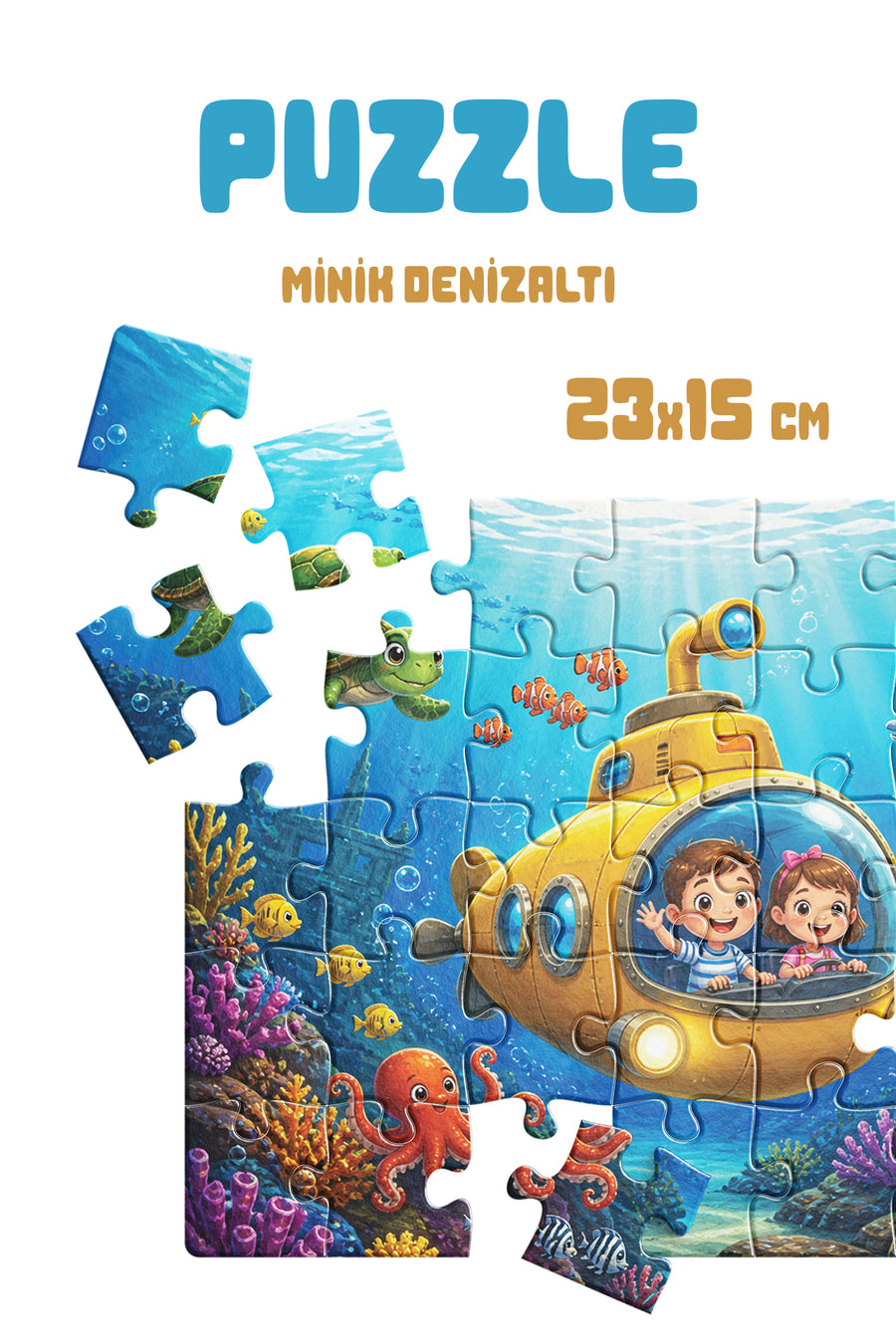 Minik Denizaltı 40 Parça Çocuk Puzzle – Deniz Altı Temalı Eğitici Yapboz 23 x 15 cm