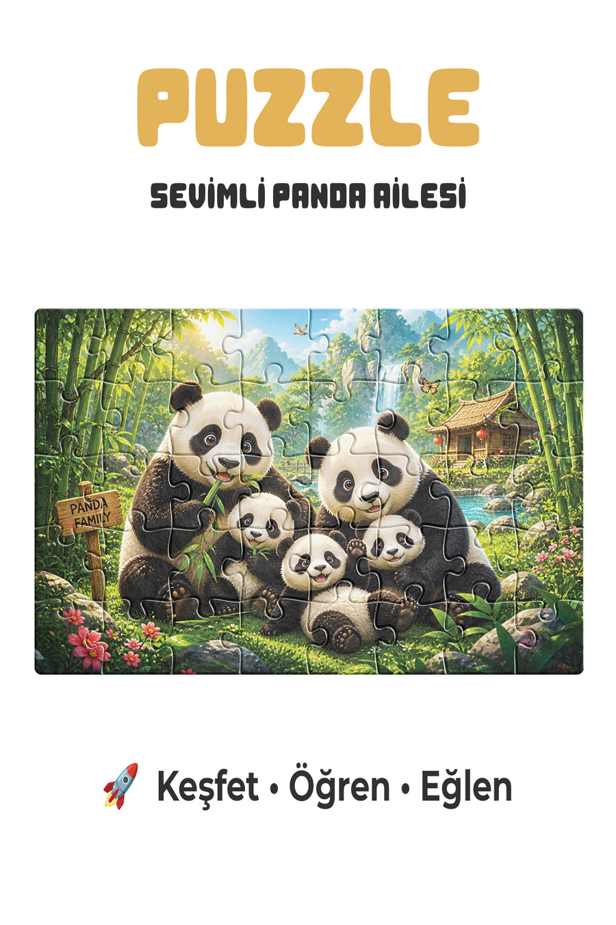 Sevimli Panda Ailesi 40 Parça Çocuk Puzzle – Panda Temalı Eğitici Yapboz 23 x 15 cm