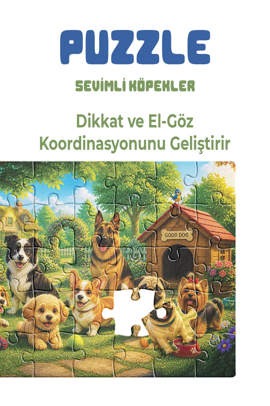 Sevimli Köpekler 40 Parça Çocuk Puzzle – Köpek Temalı Eğitici Yapboz 23 x 15 cm
