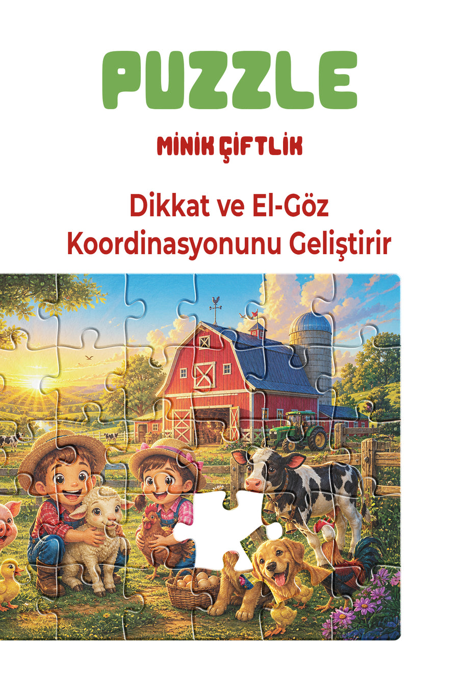 Minik Çiftlik 40 Parça Çocuk Puzzle – Çiftlik Hayvanları Temalı Eğitici Yapboz 23 x 15 cm