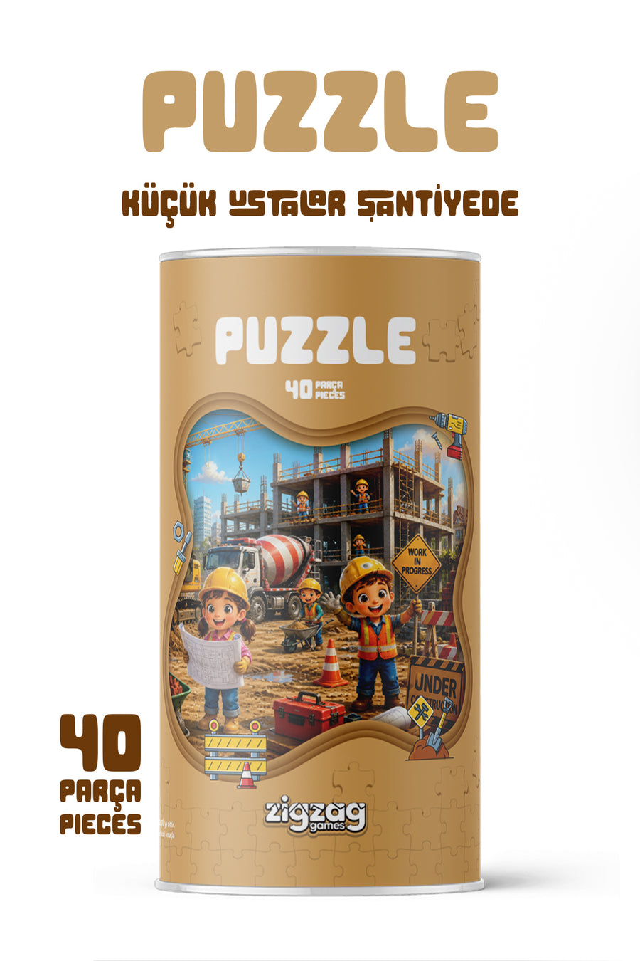 Küçük Ustalar Şantiyede 40 Parça Çocuk Puzzle – İnşaat Temalı Eğitici Yapboz 23 x 15 cm