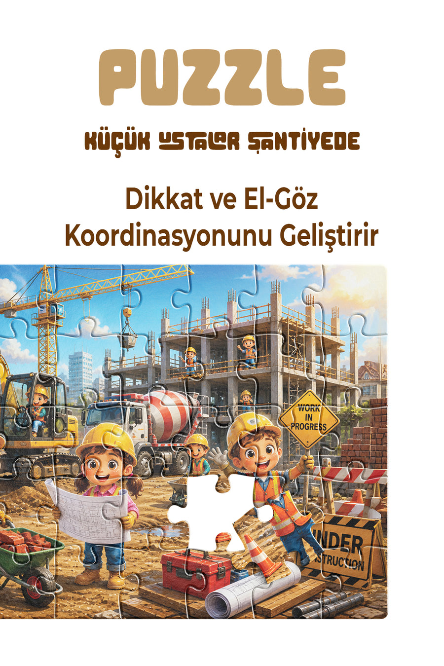 Küçük Ustalar Şantiyede 40 Parça Çocuk Puzzle – İnşaat Temalı Eğitici Yapboz 23 x 15 cm