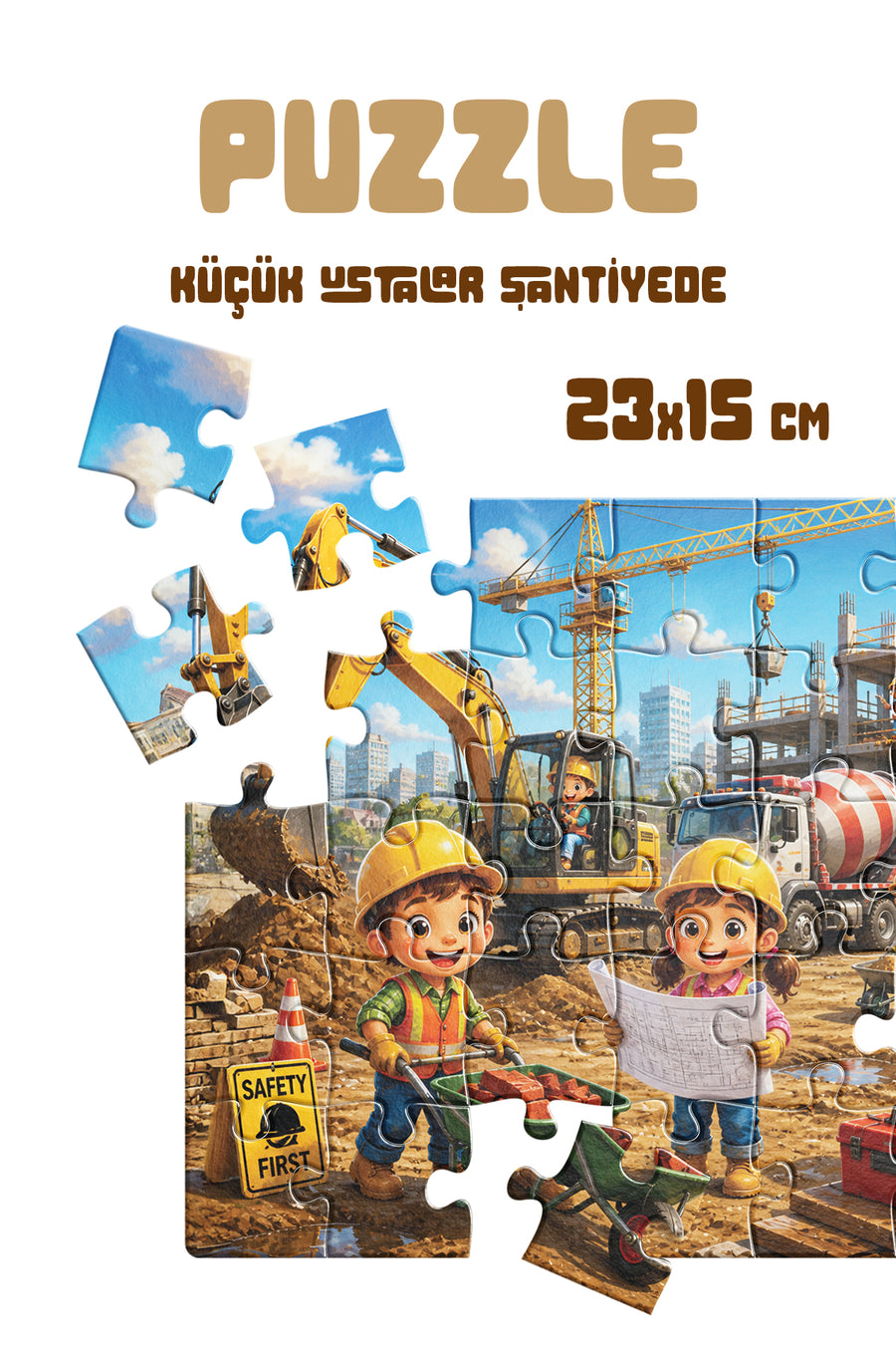 Küçük Ustalar Şantiyede 40 Parça Çocuk Puzzle – İnşaat Temalı Eğitici Yapboz 23 x 15 cm