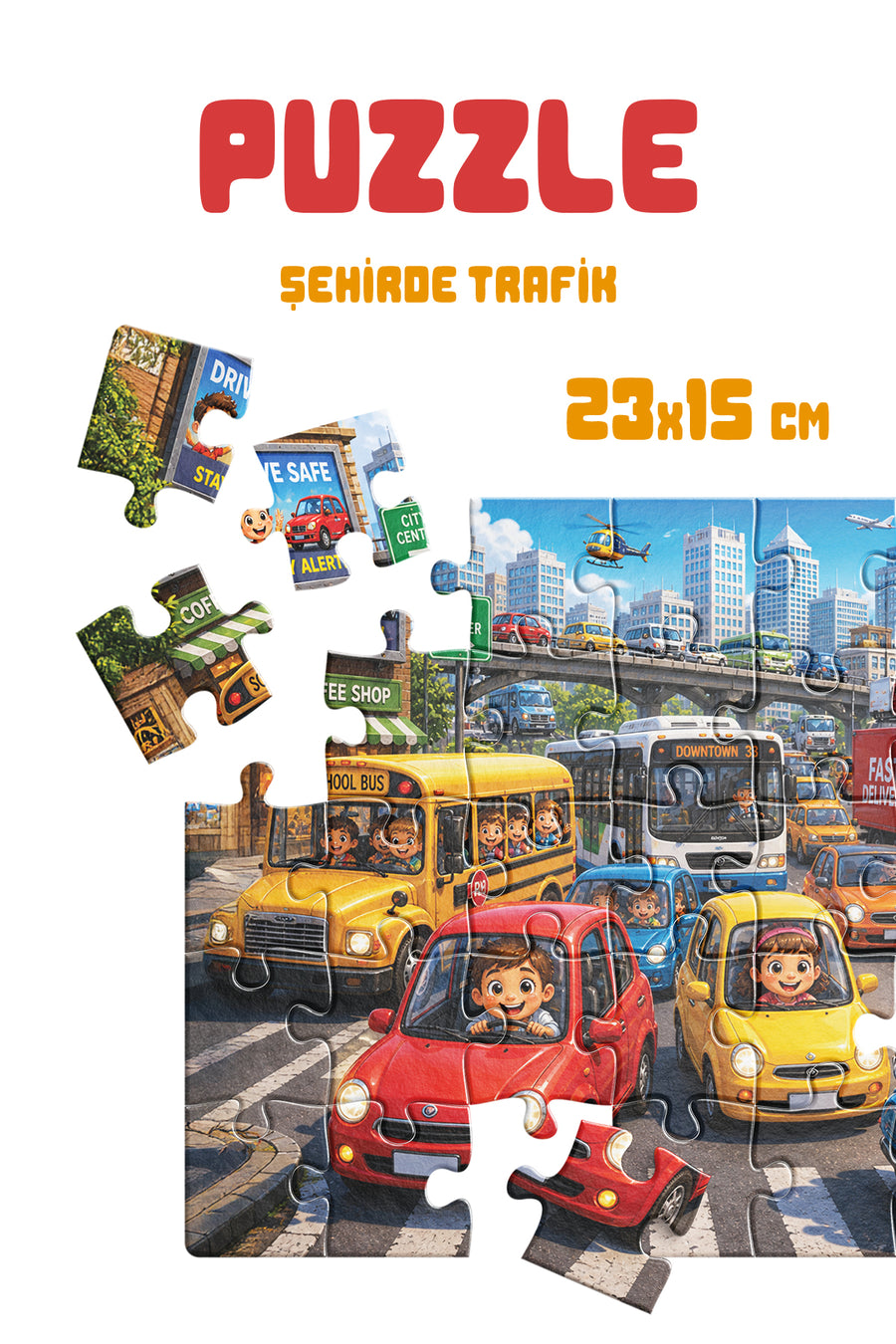 Şehirde Trafik 40 Parça Çocuk Puzzle – Araçlar ve Trafik Temalı Eğitici Yapboz 23 x 15 cm