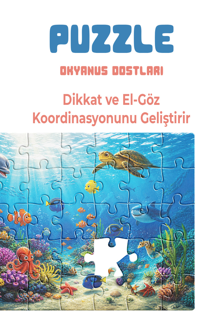 Okyanus Dostları 40 Parça Çocuk Puzzle – Deniz Canlıları Temalı Eğitici Yapboz 23 x 15 cm
