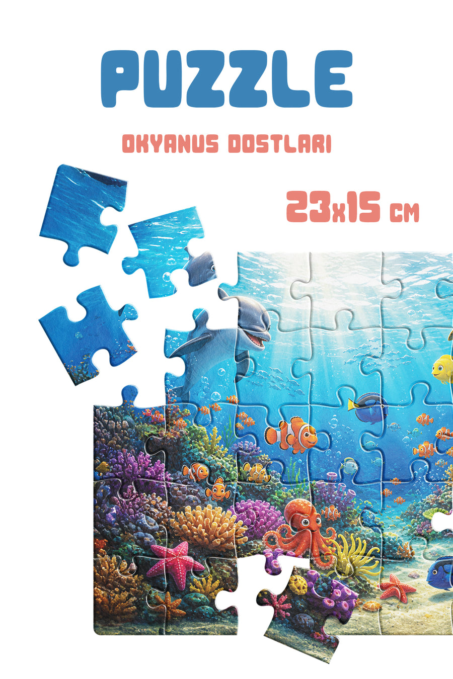 Okyanus Dostları 40 Parça Çocuk Puzzle – Deniz Canlıları Temalı Eğitici Yapboz 23 x 15 cm
