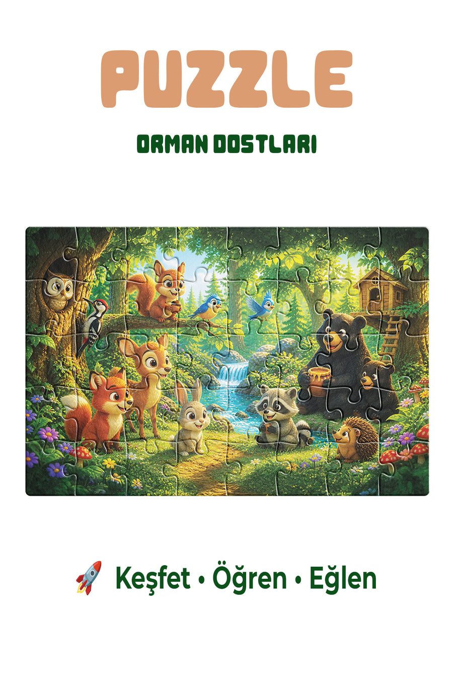 Orman Dostları 40 Parça Çocuk Puzzle – Orman Hayvanları Temalı Eğitici Yapboz 23 x 15 cm