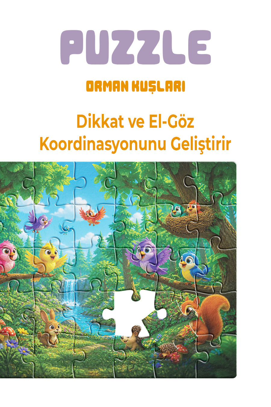 Orman Kuşları 40 Parça Çocuk Puzzle – Kuşlar ve Orman Temalı Eğitici Yapboz 23 x 15 cm