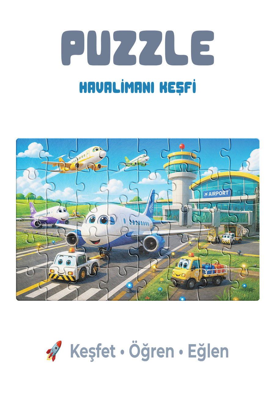 Havalimanı Keşfi Çocuk Puzzle 40 Parça – 23 x 15 cm Eğitici Yapboz