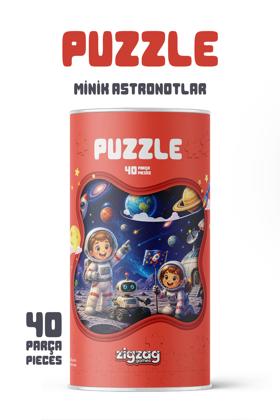 Minik Astronotlar 40 Parça Çocuk Puzzle – Uzay Temalı Eğitici Yapboz 23 x 15 cm
