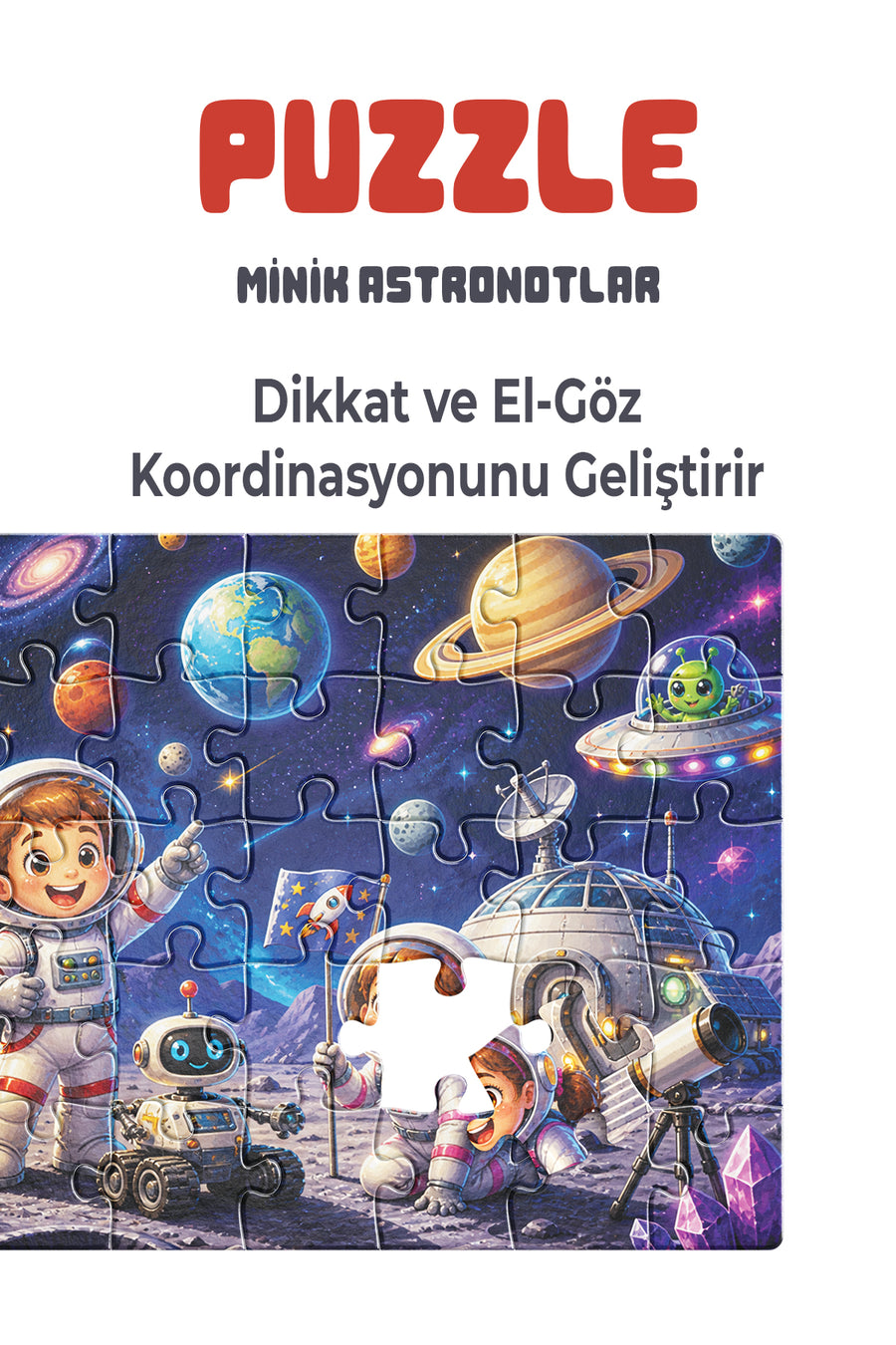 Minik Astronotlar 40 Parça Çocuk Puzzle – Uzay Temalı Eğitici Yapboz 23 x 15 cm