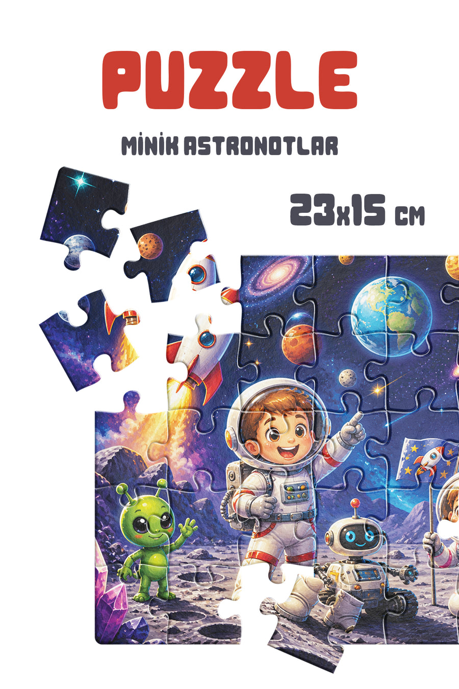 Minik Astronotlar 40 Parça Çocuk Puzzle – Uzay Temalı Eğitici Yapboz 23 x 15 cm