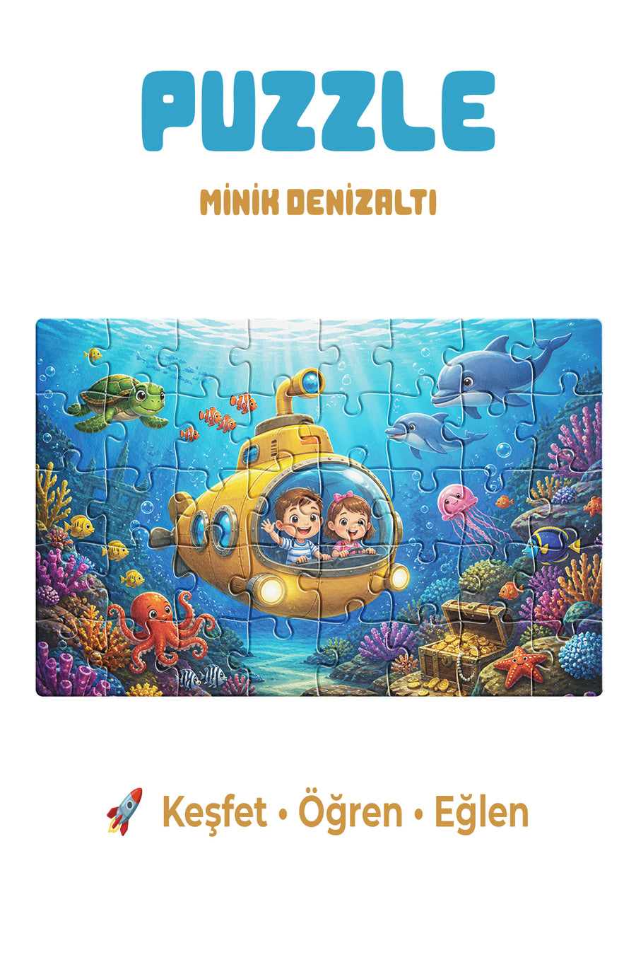 Minik Denizaltı 40 Parça Çocuk Puzzle – Deniz Altı Temalı Eğitici Yapboz 23 x 15 cm