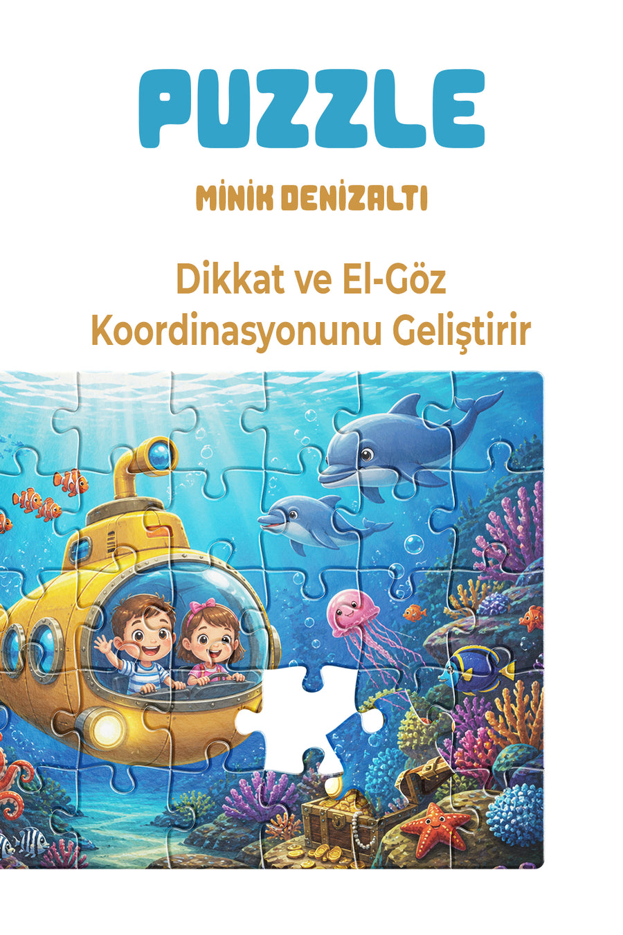 Minik Denizaltı 40 Parça Çocuk Puzzle – Deniz Altı Temalı Eğitici Yapboz 23 x 15 cm