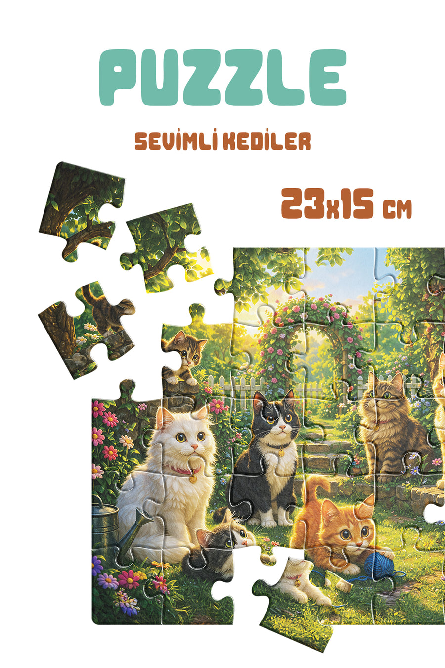 Sevimli Kediler 40 Parça Çocuk Puzzle – Kedi Temalı Eğitici Yapboz 23 x 15 cm