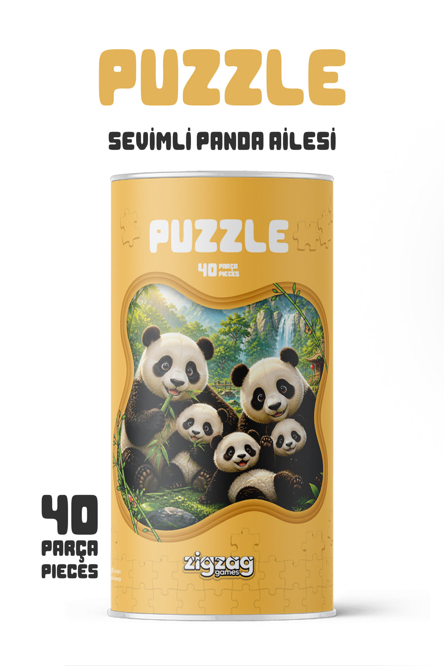 Sevimli Panda Ailesi 40 Parça Çocuk Puzzle – Panda Temalı Eğitici Yapboz 23 x 15 cm