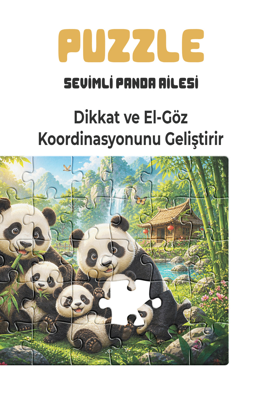 Sevimli Panda Ailesi 40 Parça Çocuk Puzzle – Panda Temalı Eğitici Yapboz 23 x 15 cm