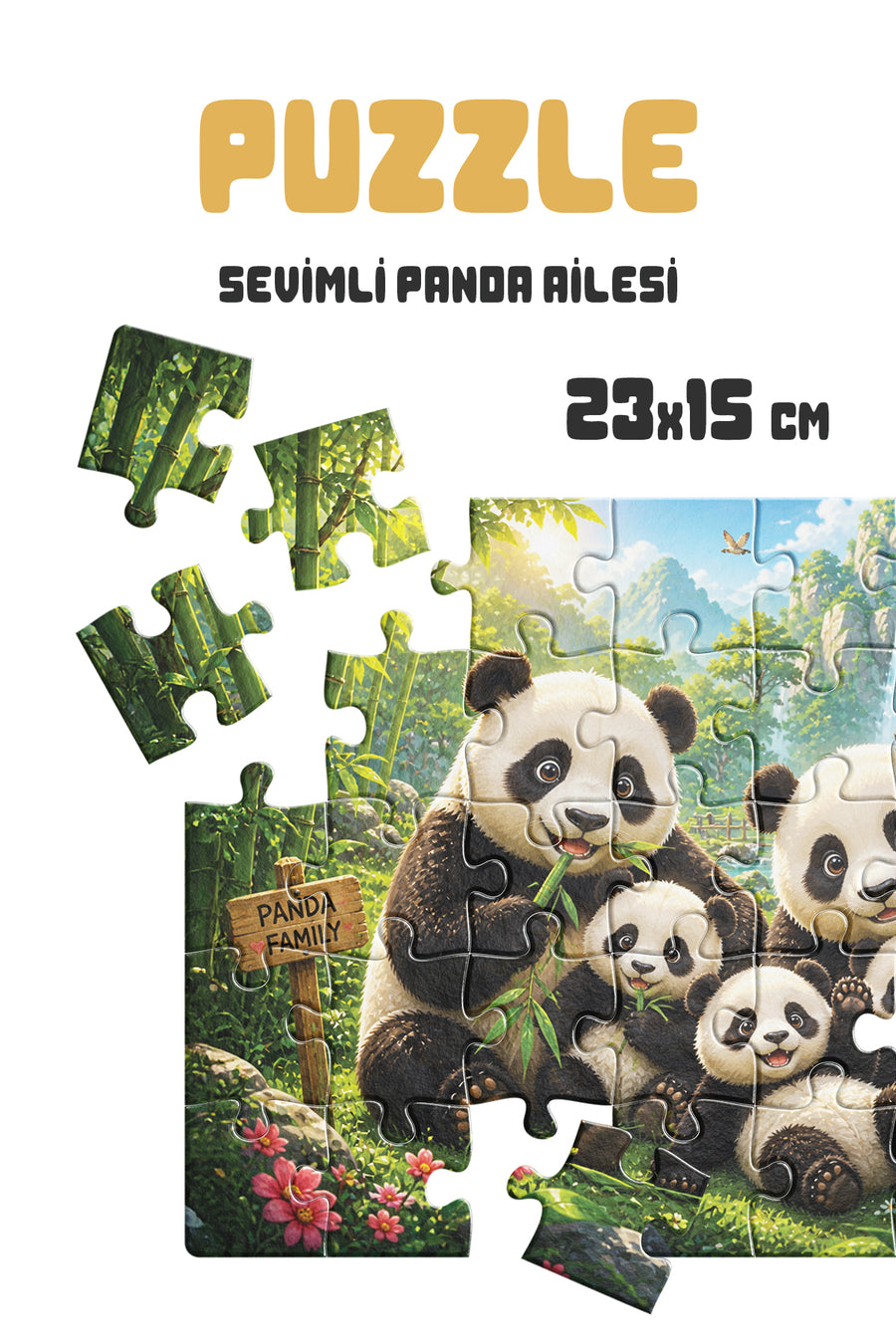 Sevimli Panda Ailesi 40 Parça Çocuk Puzzle – Panda Temalı Eğitici Yapboz 23 x 15 cm