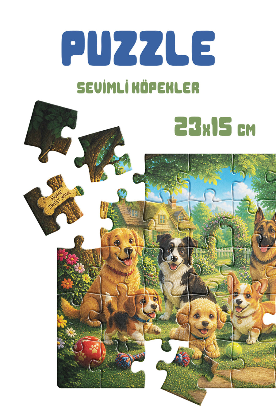 Sevimli Köpekler 40 Parça Çocuk Puzzle – Köpek Temalı Eğitici Yapboz 23 x 15 cm