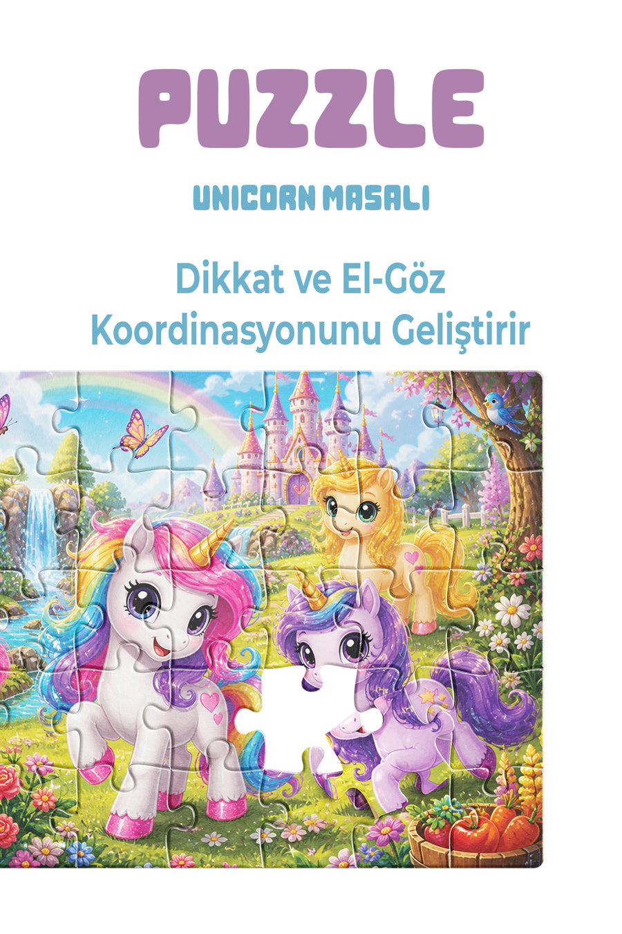 Unicorn Masalı 40 Parça Çocuk Puzzle – Unicorn Temalı Eğitici Yapboz 23 x 15 cm