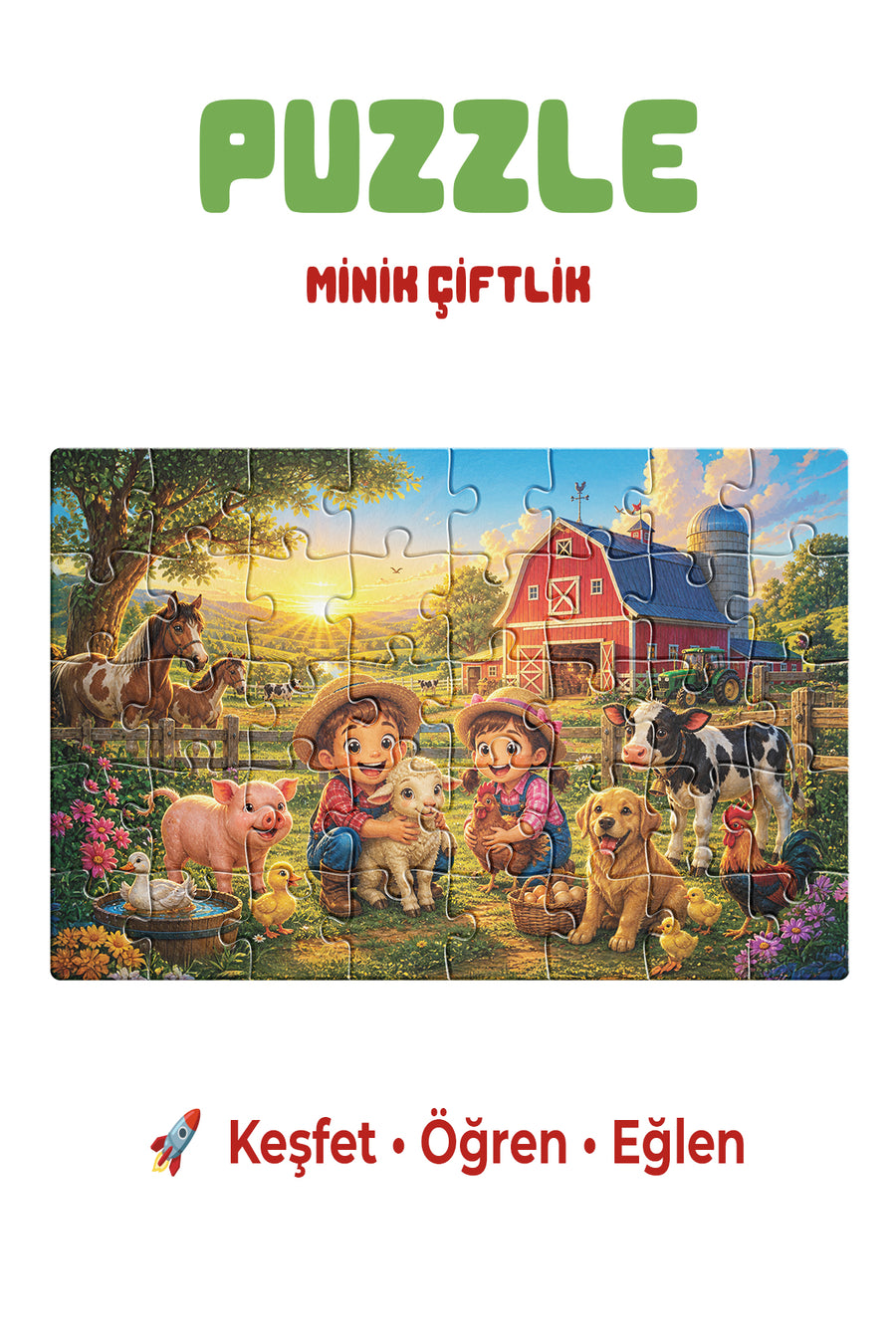 Minik Çiftlik 40 Parça Çocuk Puzzle – Çiftlik Hayvanları Temalı Eğitici Yapboz 23 x 15 cm