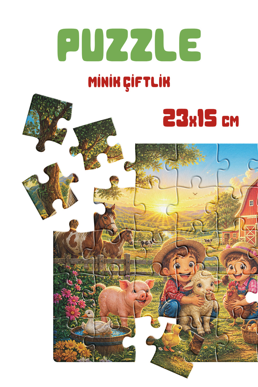 Minik Çiftlik 40 Parça Çocuk Puzzle – Çiftlik Hayvanları Temalı Eğitici Yapboz 23 x 15 cm