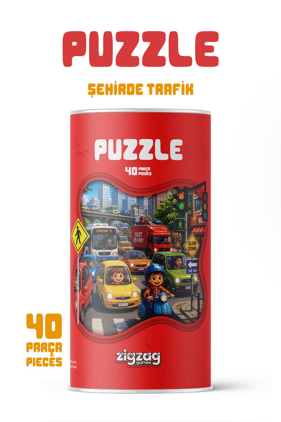 Şehirde Trafik 40 Parça Çocuk Puzzle – Araçlar ve Trafik Temalı Eğitici Yapboz 23 x 15 cm