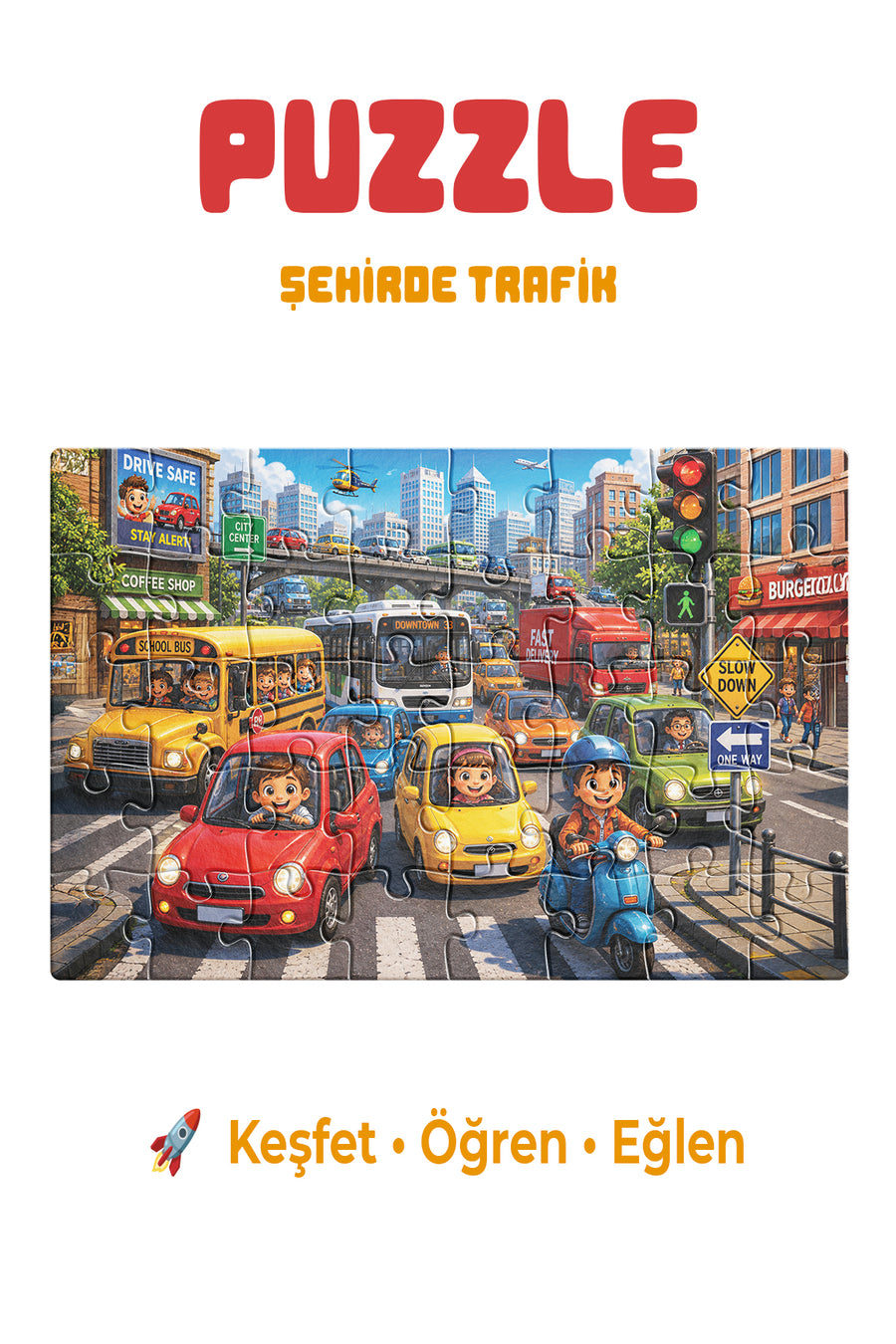 Şehirde Trafik 40 Parça Çocuk Puzzle – Araçlar ve Trafik Temalı Eğitici Yapboz 23 x 15 cm