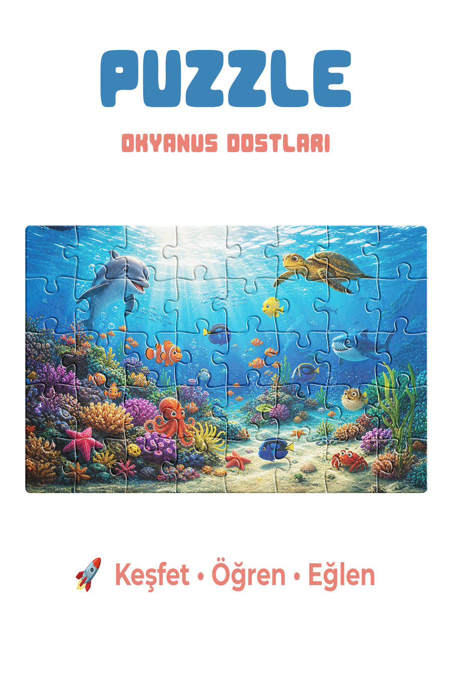 Okyanus Dostları 40 Parça Çocuk Puzzle – Deniz Canlıları Temalı Eğitici Yapboz 23 x 15 cm