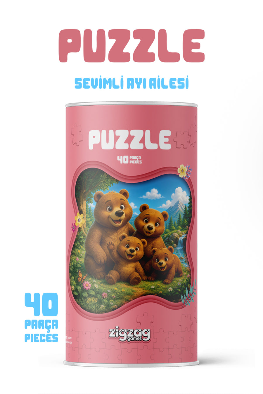 Sevimli Ayı Ailesi 40 Parça Çocuk Puzzle – Ayı ve Doğa Temalı Eğitici Yapboz 23 x 15 cm