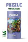 Tren Yolculuğu 40 Parça Çocuk Puzzle – Tren ve İstasyon Temalı Eğitici Yapboz 23 x 15 cm