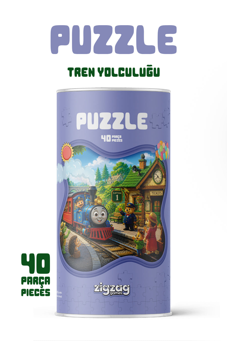 Tren Yolculuğu 40 Parça Çocuk Puzzle – Tren ve İstasyon Temalı Eğitici Yapboz 23 x 15 cm
