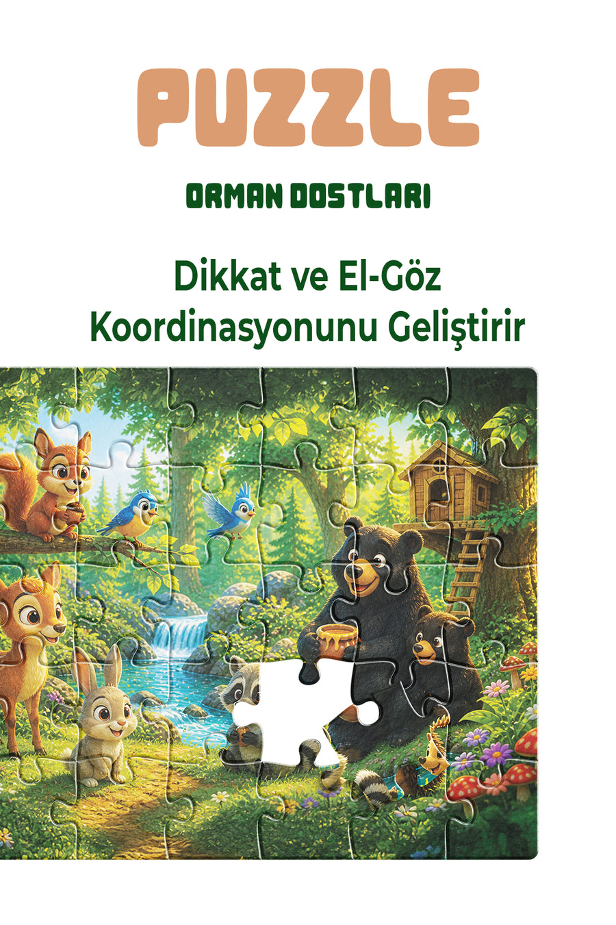 Orman Dostları 40 Parça Çocuk Puzzle – Orman Hayvanları Temalı Eğitici Yapboz 23 x 15 cm