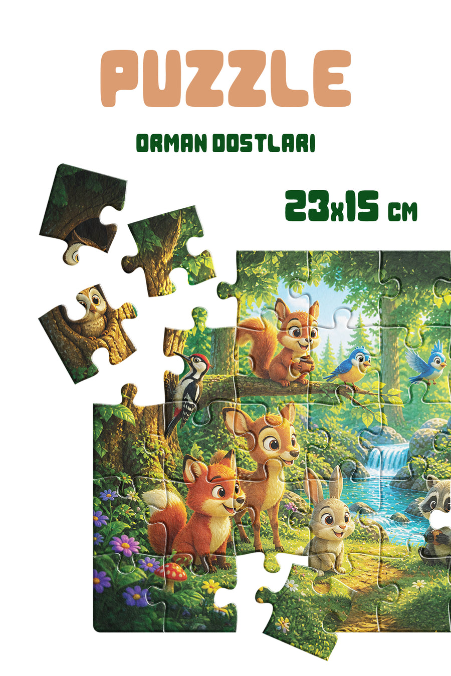 Orman Dostları 40 Parça Çocuk Puzzle – Orman Hayvanları Temalı Eğitici Yapboz 23 x 15 cm