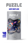 Uzay Dostları 40 Parça Çocuk Puzzle – Roket ve Astronot Temalı Eğitici Yapboz 23 x 15 cm