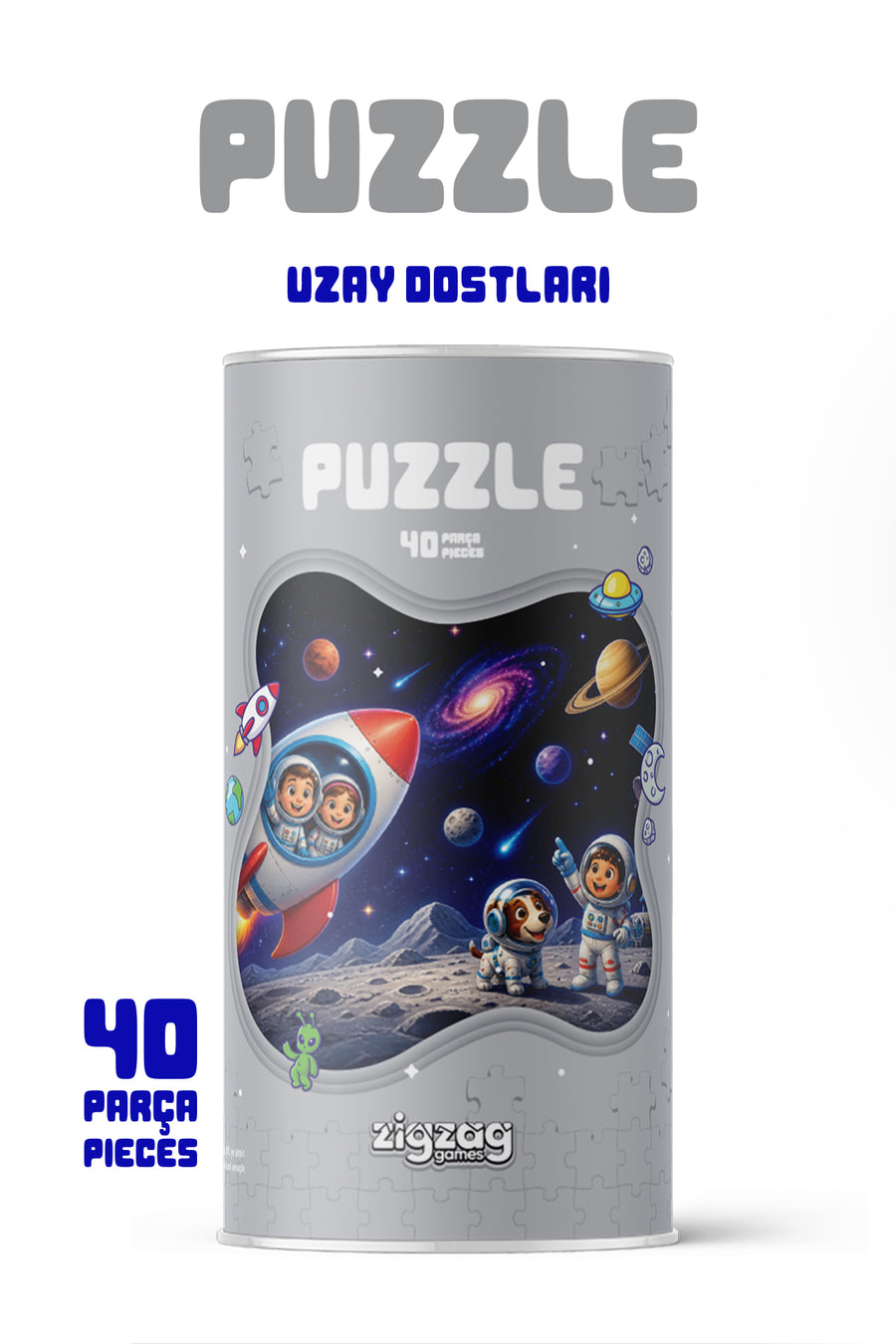 Uzay Dostları 40 Parça Çocuk Puzzle – Roket ve Astronot Temalı Eğitici Yapboz 23 x 15 cm