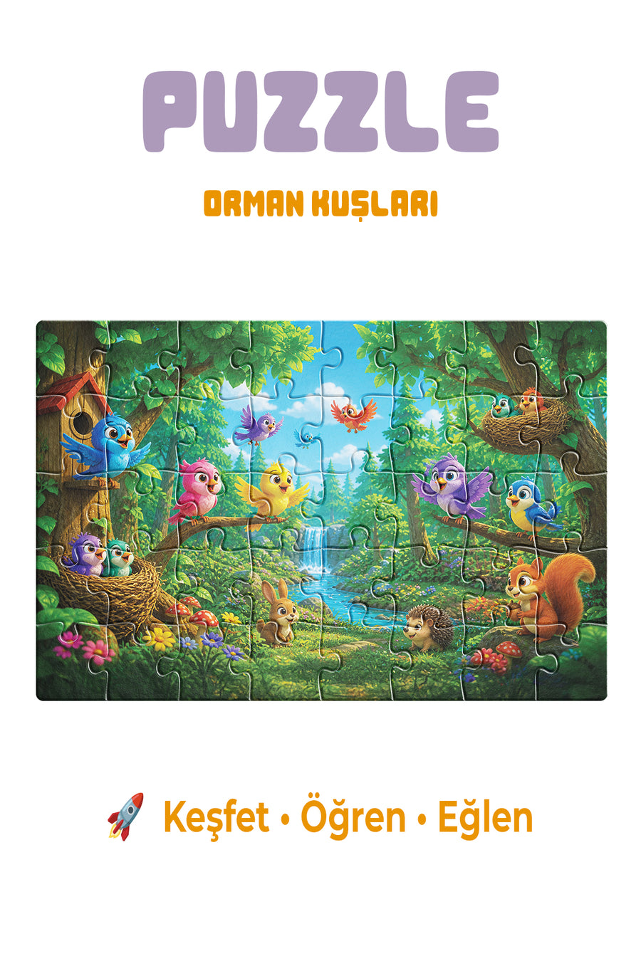 Orman Kuşları 40 Parça Çocuk Puzzle – Kuşlar ve Orman Temalı Eğitici Yapboz 23 x 15 cm