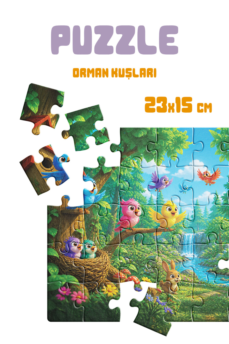 Orman Kuşları 40 Parça Çocuk Puzzle – Kuşlar ve Orman Temalı Eğitici Yapboz 23 x 15 cm