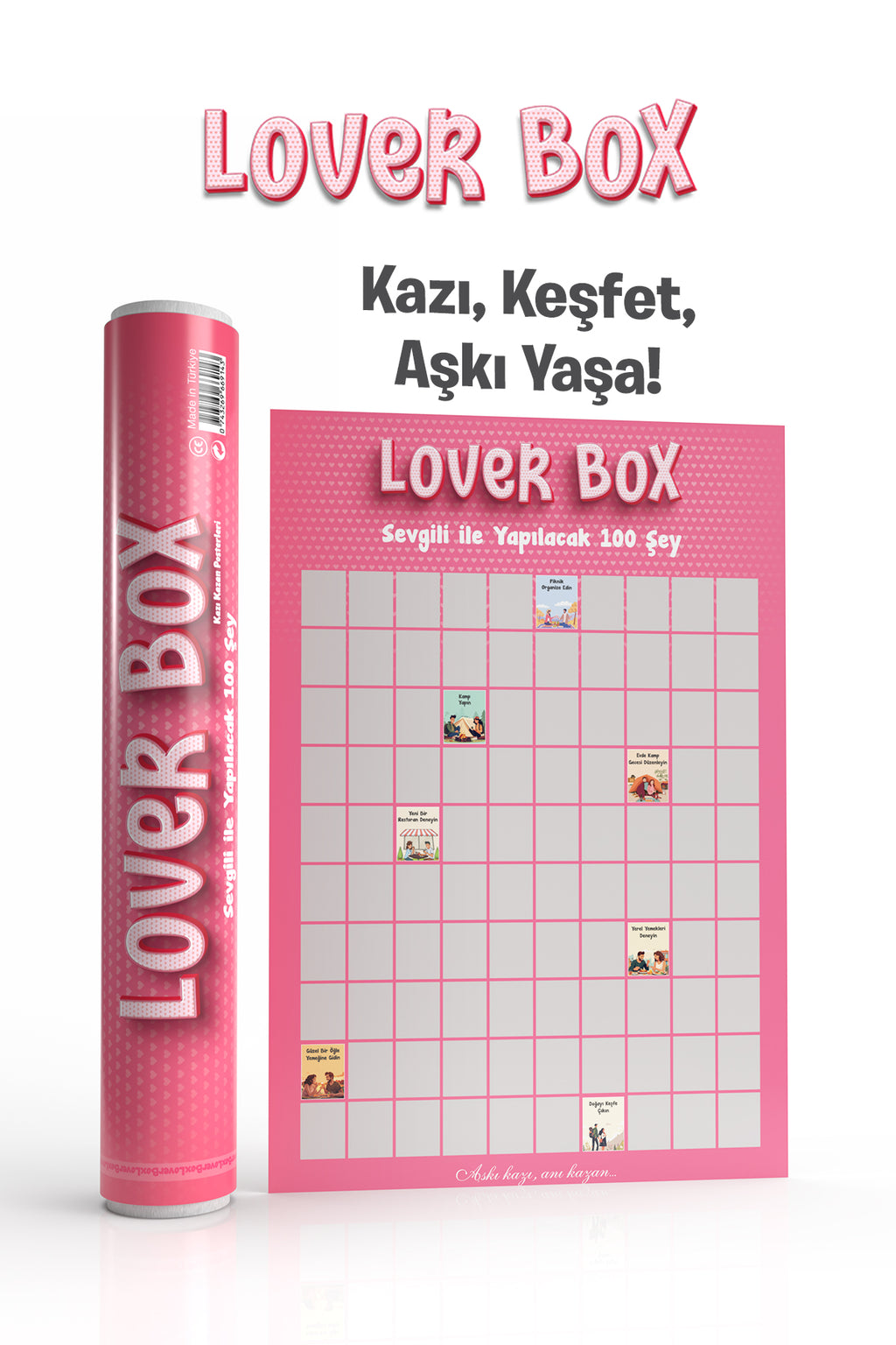 Sevgiliyle Yapılacak 100 Şey | Kazı Kazan Poster | Lover Box