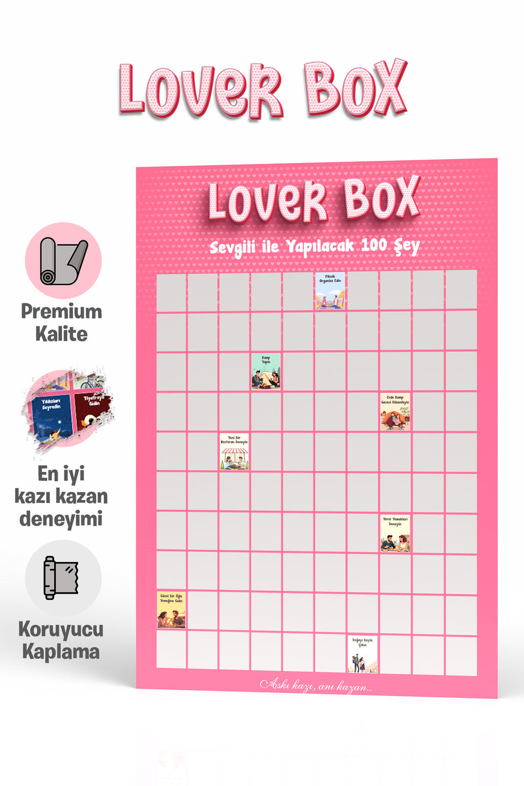 Sevgiliyle Yapılacak 100 Şey | Kazı Kazan Poster | Lover Box