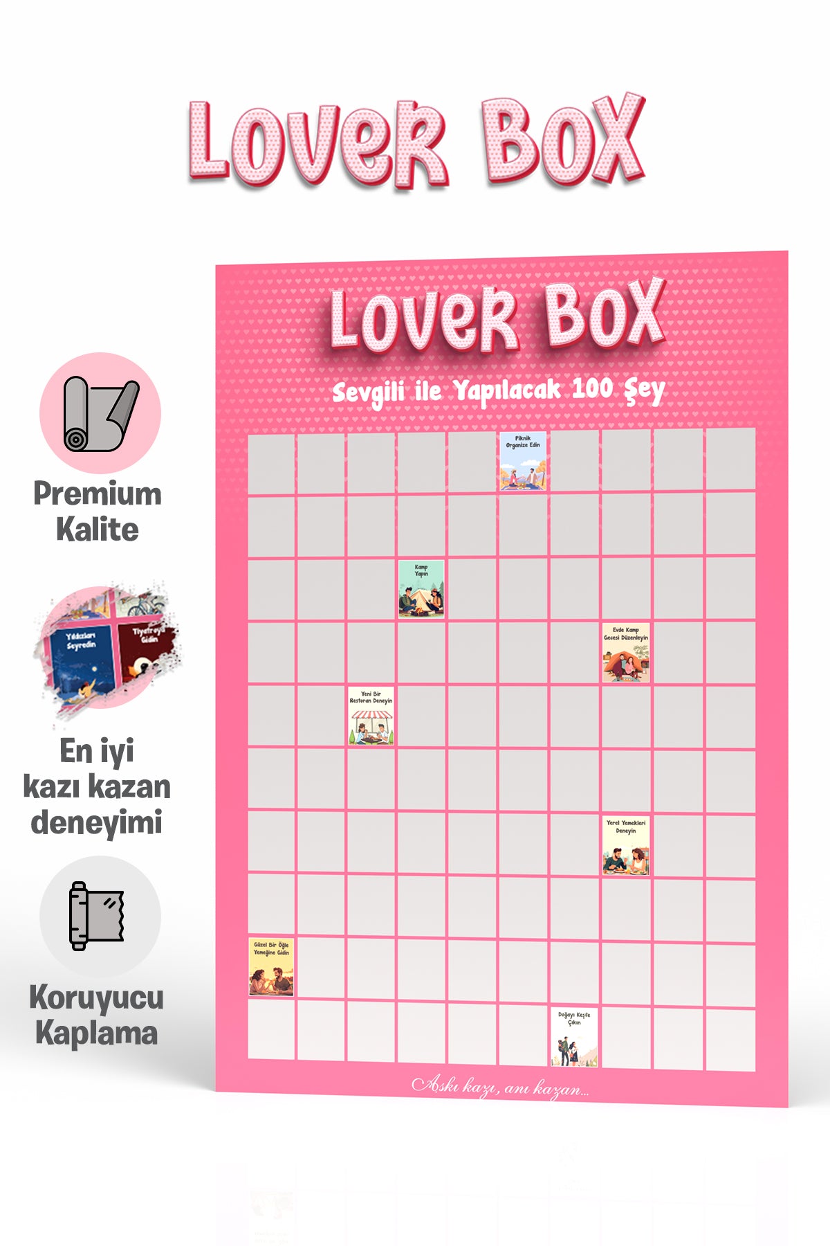 Sevgiliyle Yapılacak 100 Şey | Kazı Kazan Poster | Lover Box