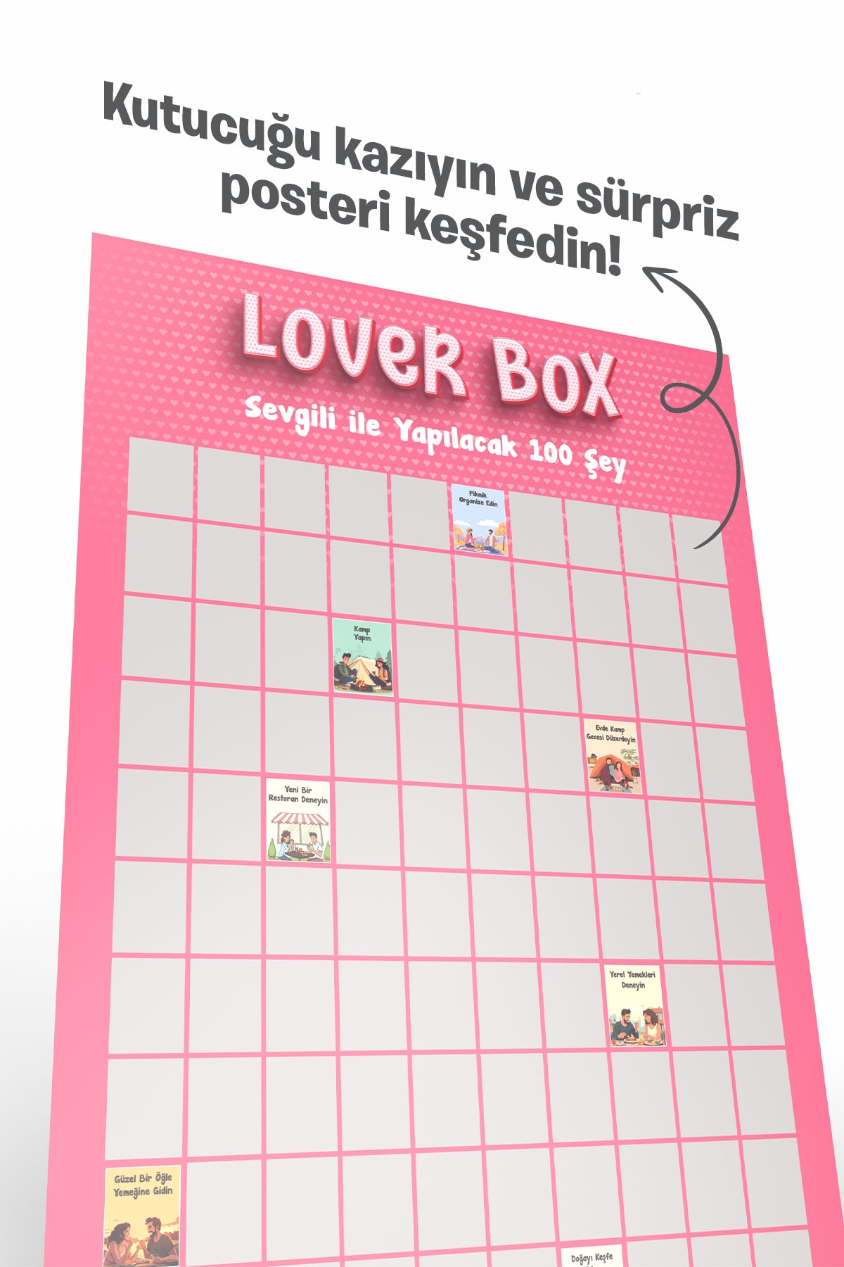 Sevgiliyle Yapılacak 100 Şey | Kazı Kazan Poster | Lover Box