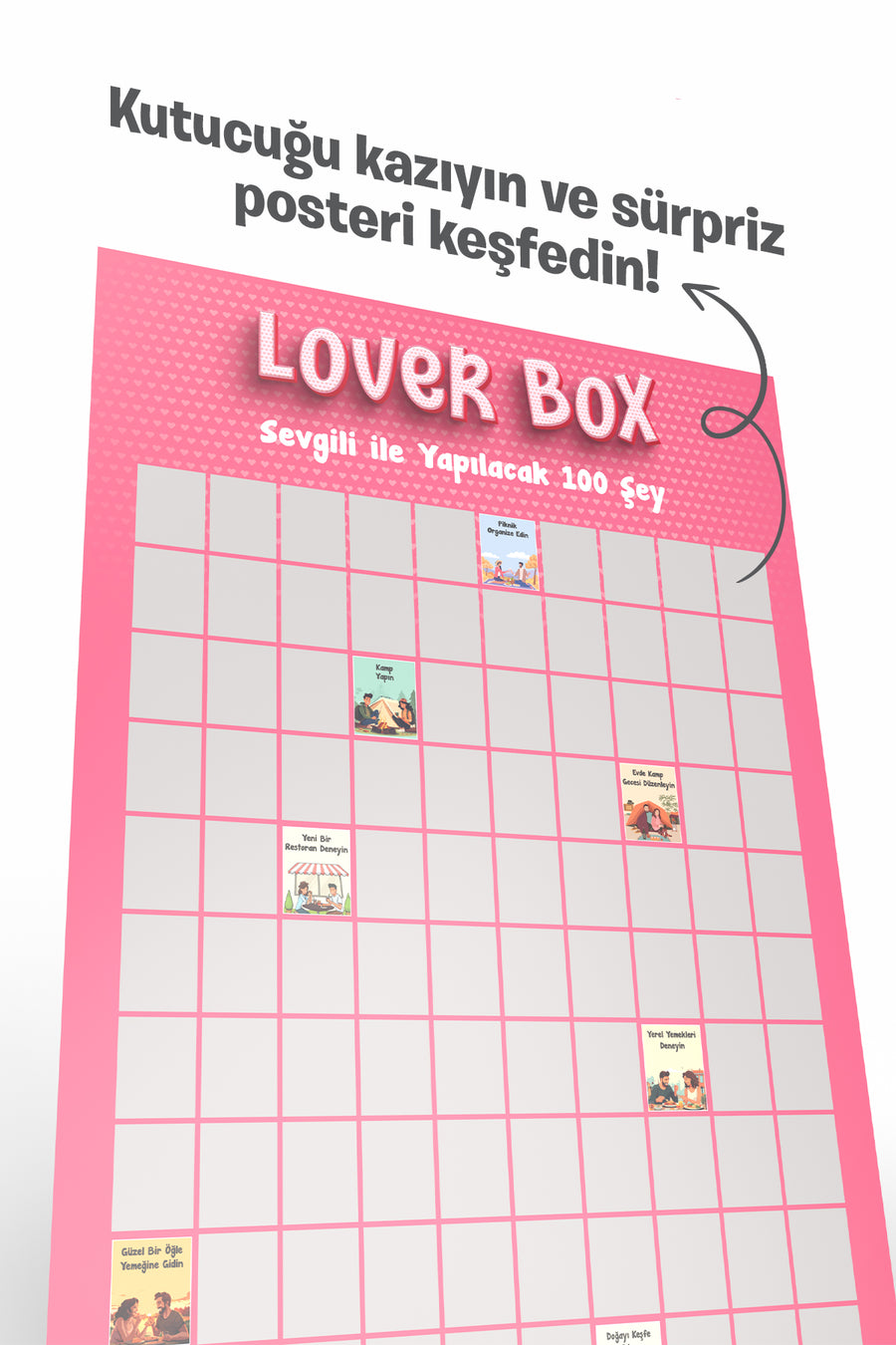 Sevgiliyle Yapılacak 100 Şey | Kazı Kazan Poster | Lover Box